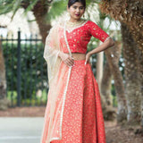 Red Silk Bridal Lehenga with Floral Embridery Zari Work