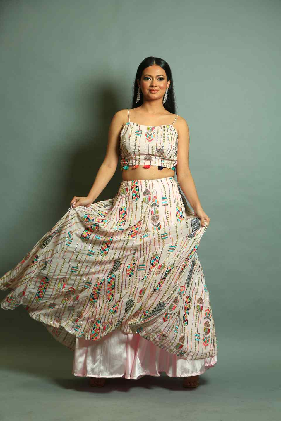White Georgette Sequin Embroidered Lehenga