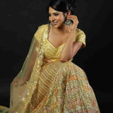 Designer Yellow Embroidered Lehenga Set with Mirror Work Top - Anvi Couture - Image 3