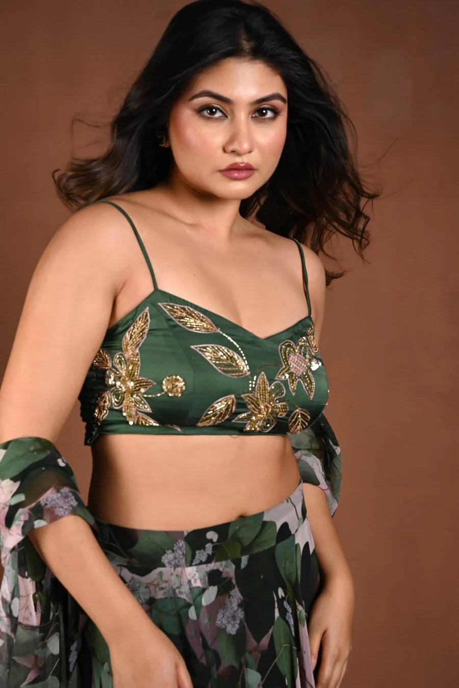 Green Saree Blouse for Reception Party Look