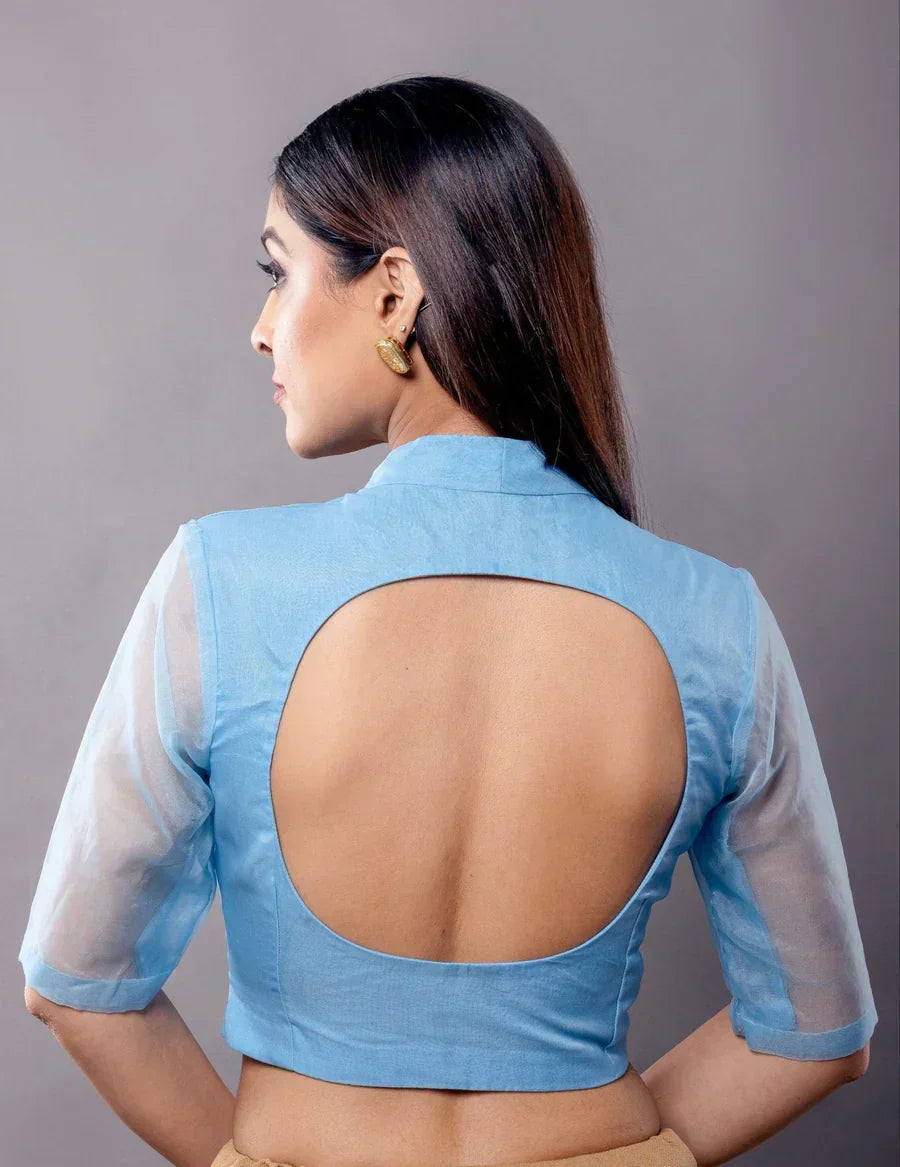 Circle Cutout Blouse Back Design with Collar