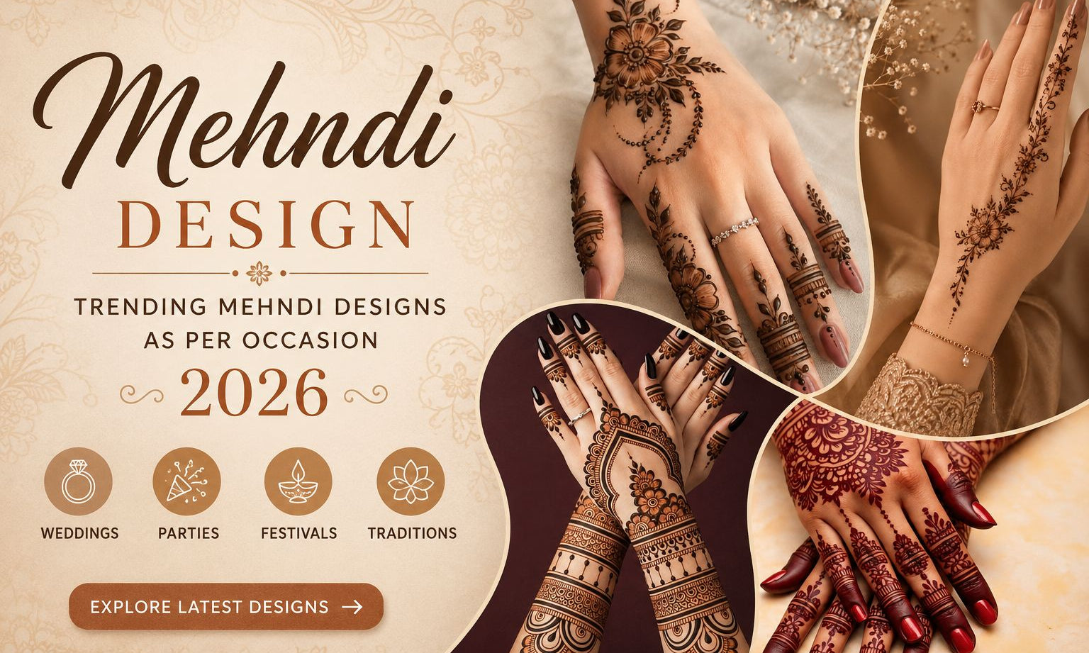 Mehndi Design : Trending mehndi designs as per occasion 2026 - Anvi Couture