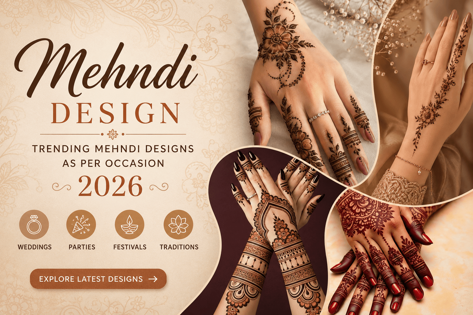 Mehndi Design : Trending mehndi designs as per occasion 2026 - Anvi Couture