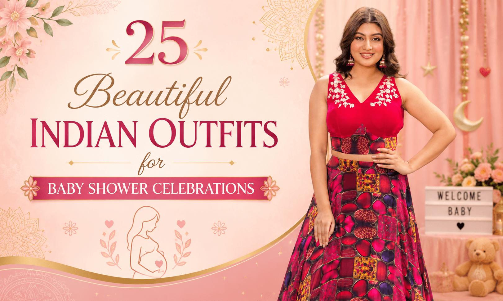 25 Beautiful Indian Outfits for Baby Shower Celebrations - Anvi Couture