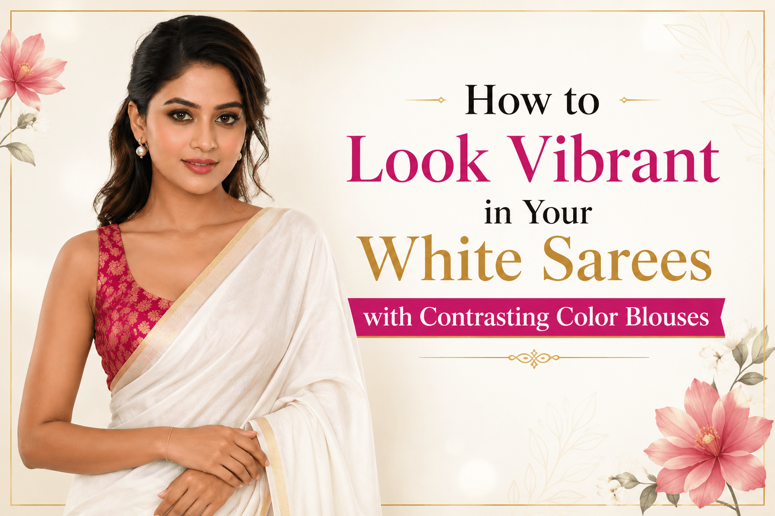 How to Look Vibrant in Your White Sarees with Contrasting Color Blouses - Anvi Couture