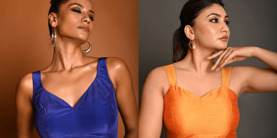 Contrasting Color Blouse Ideas for Green Sarees - Anvi Couture