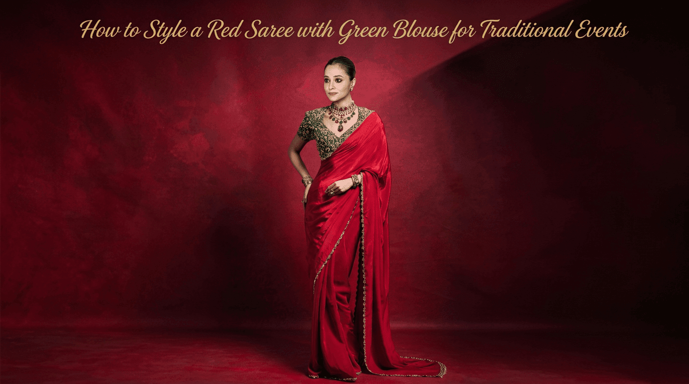 How to Style a Red Saree with Green Blouse for Traditional Events - Anvi Couture