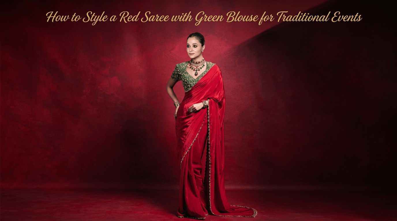 How to Style a Red Saree with Green Blouse for Traditional Events - Anvi Couture