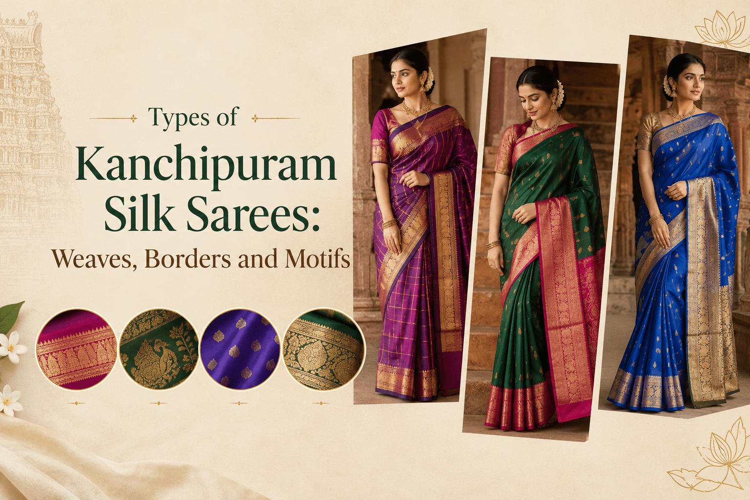 Types of Kanchipuram Silk Sarees: Weaves, Borders and Motifs - Anvi Couture