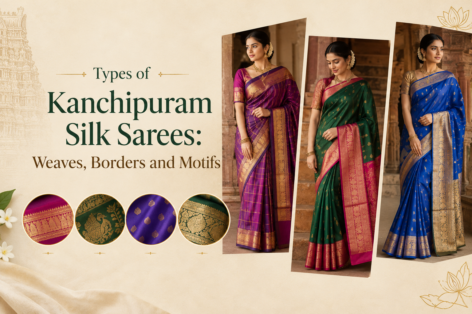 Types of Kanchipuram Silk Sarees: Weaves, Borders and Motifs
