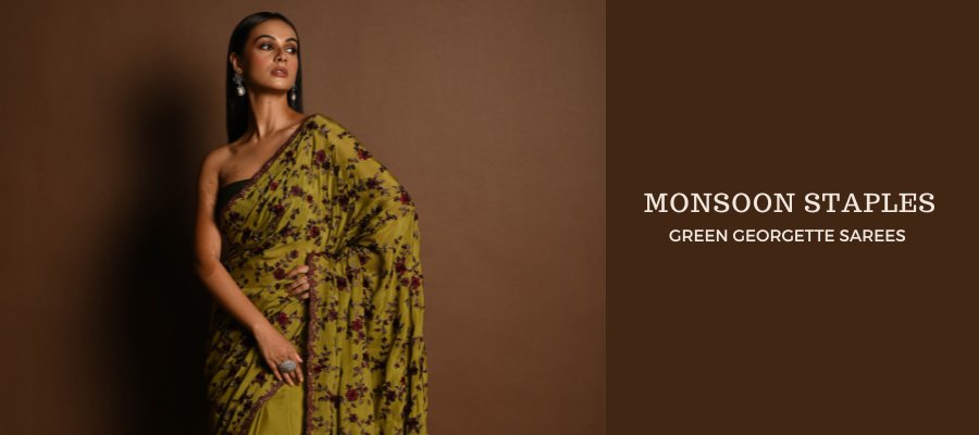 Look at how Green Georgette Sarees are becoming Monsoon Staples - Anvi Couture