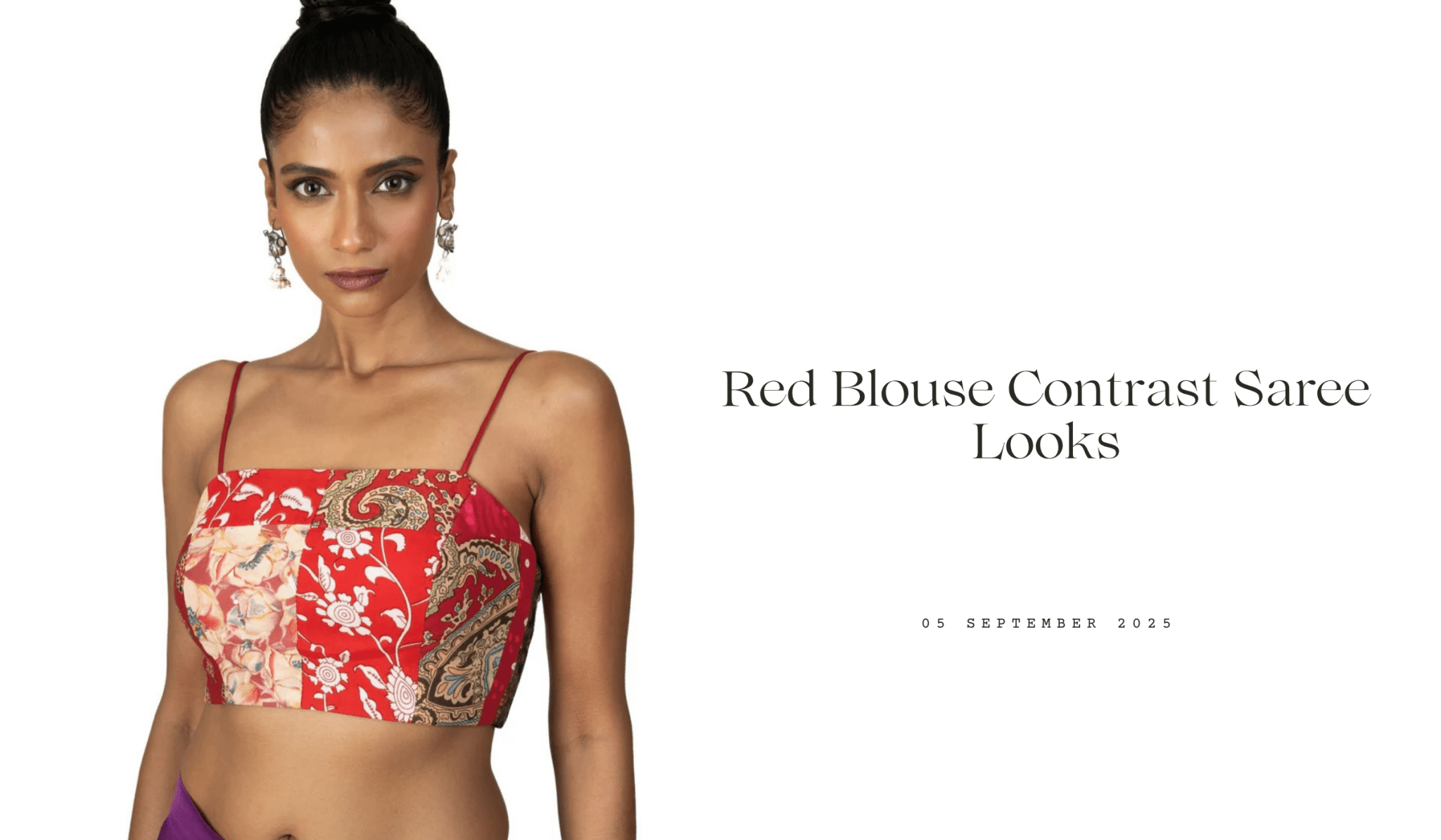 Red Blouse Contrast Saree Looks - Anvi Couture