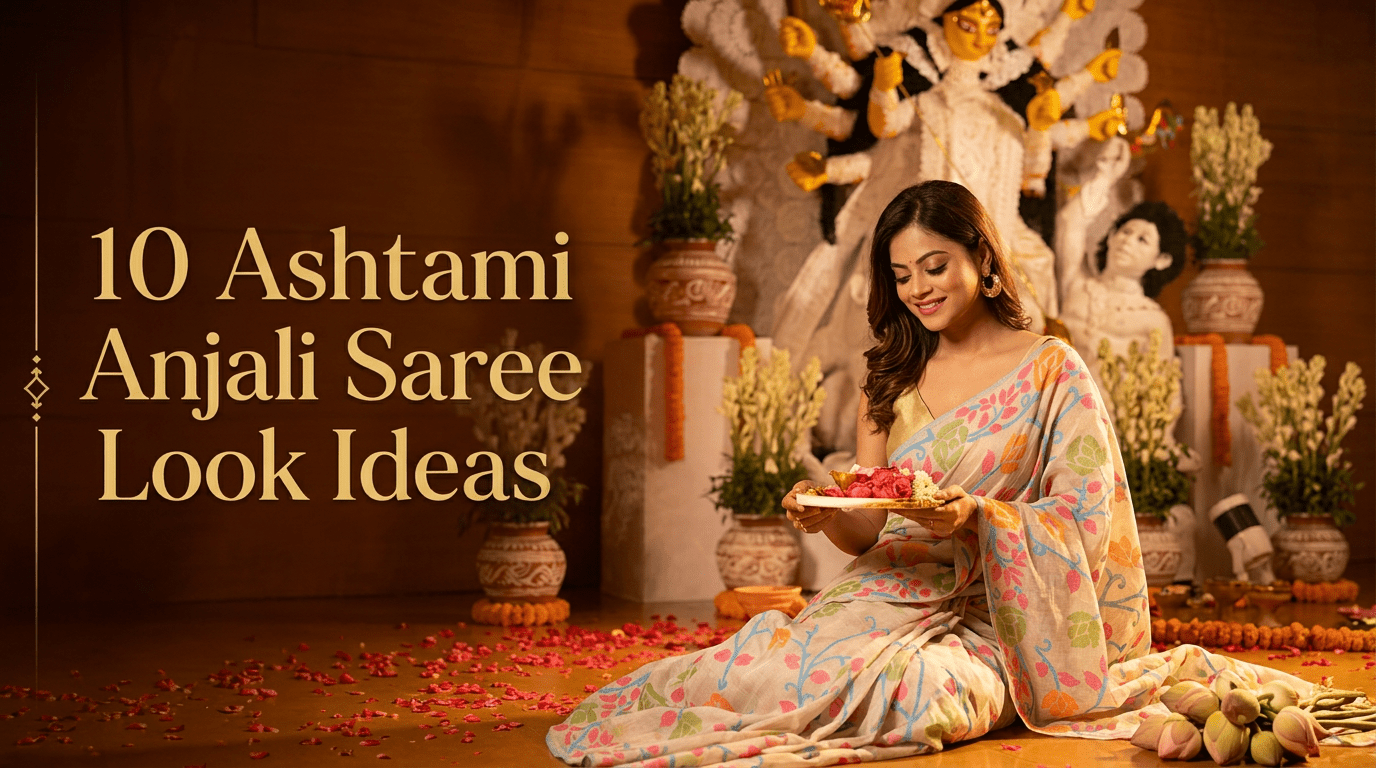 10 Ashtami Anjali Saree Look Ideas - Anvi Couture
