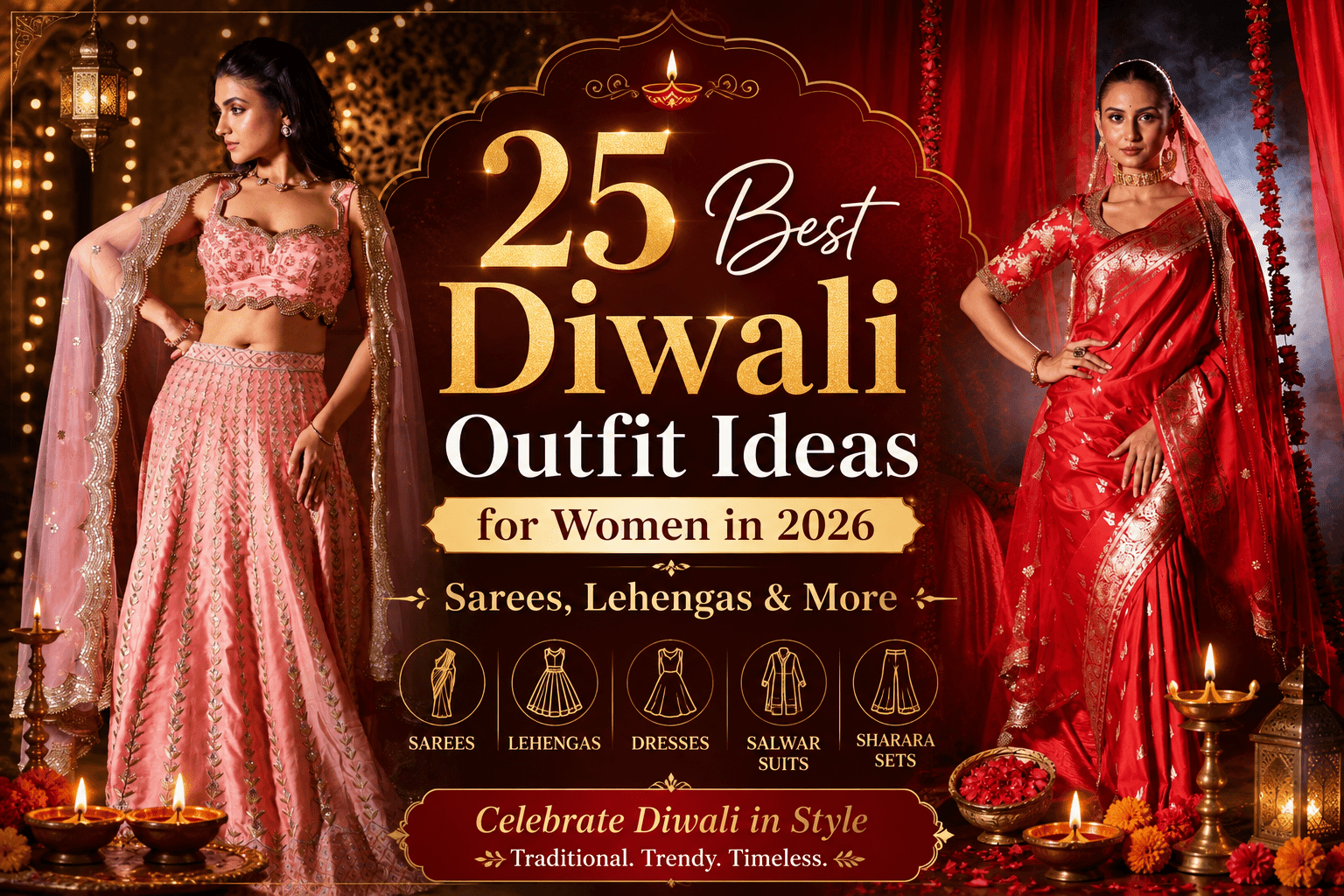 25 Best Diwali Outfit Ideas for Women in 2026: Sarees, Lehengas & More - Anvi Couture