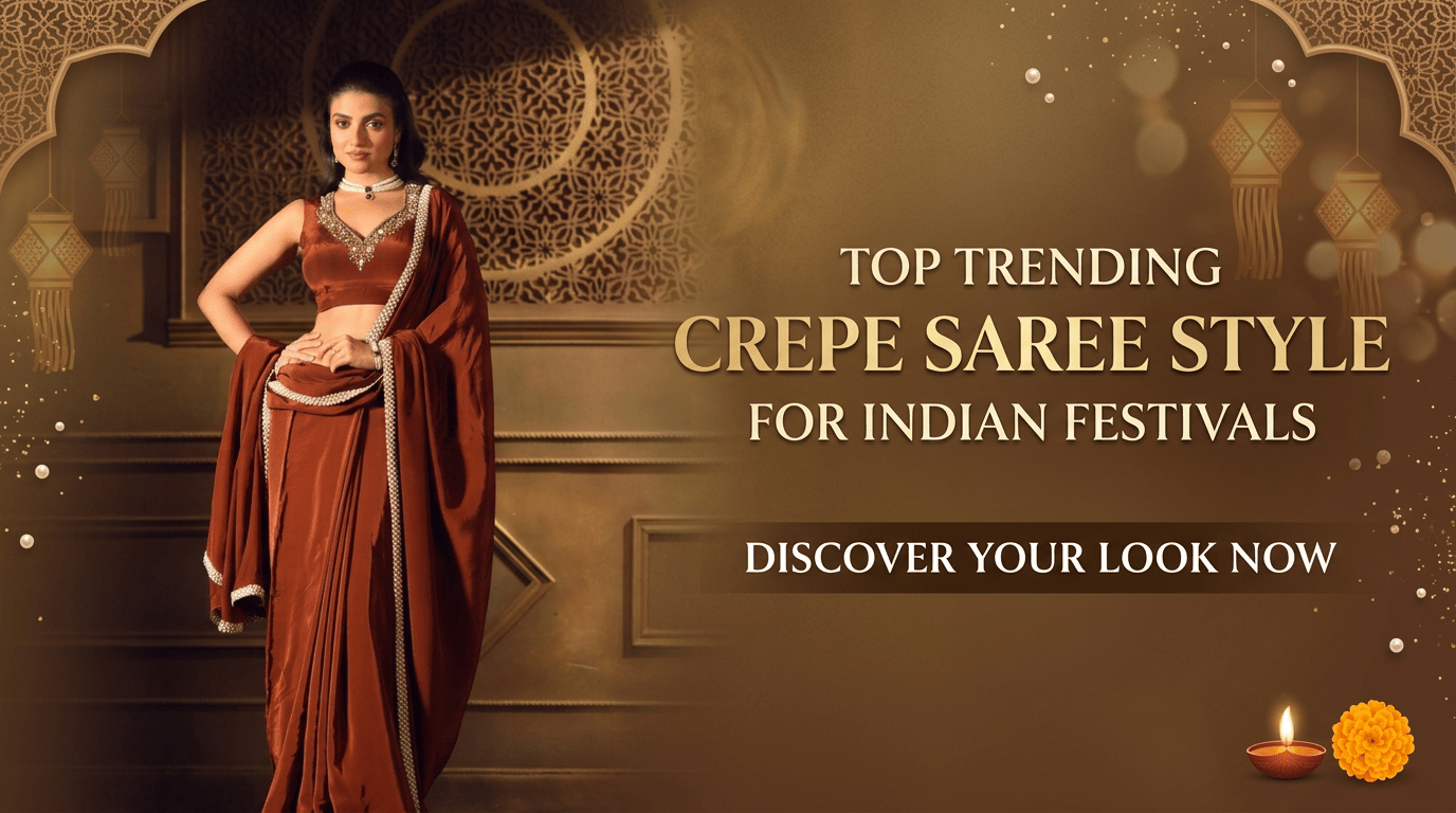 Top Trending Crepe Saree Style for Indian Festival - Anvi Couture
