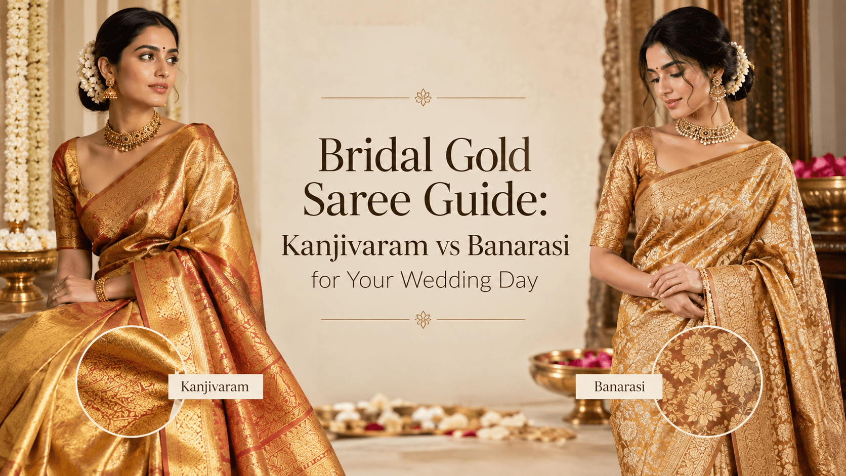 Bridal Gold Saree Guide: Kanjivaram vs Banarasi for Your  Wedding Day - Anvi Couture