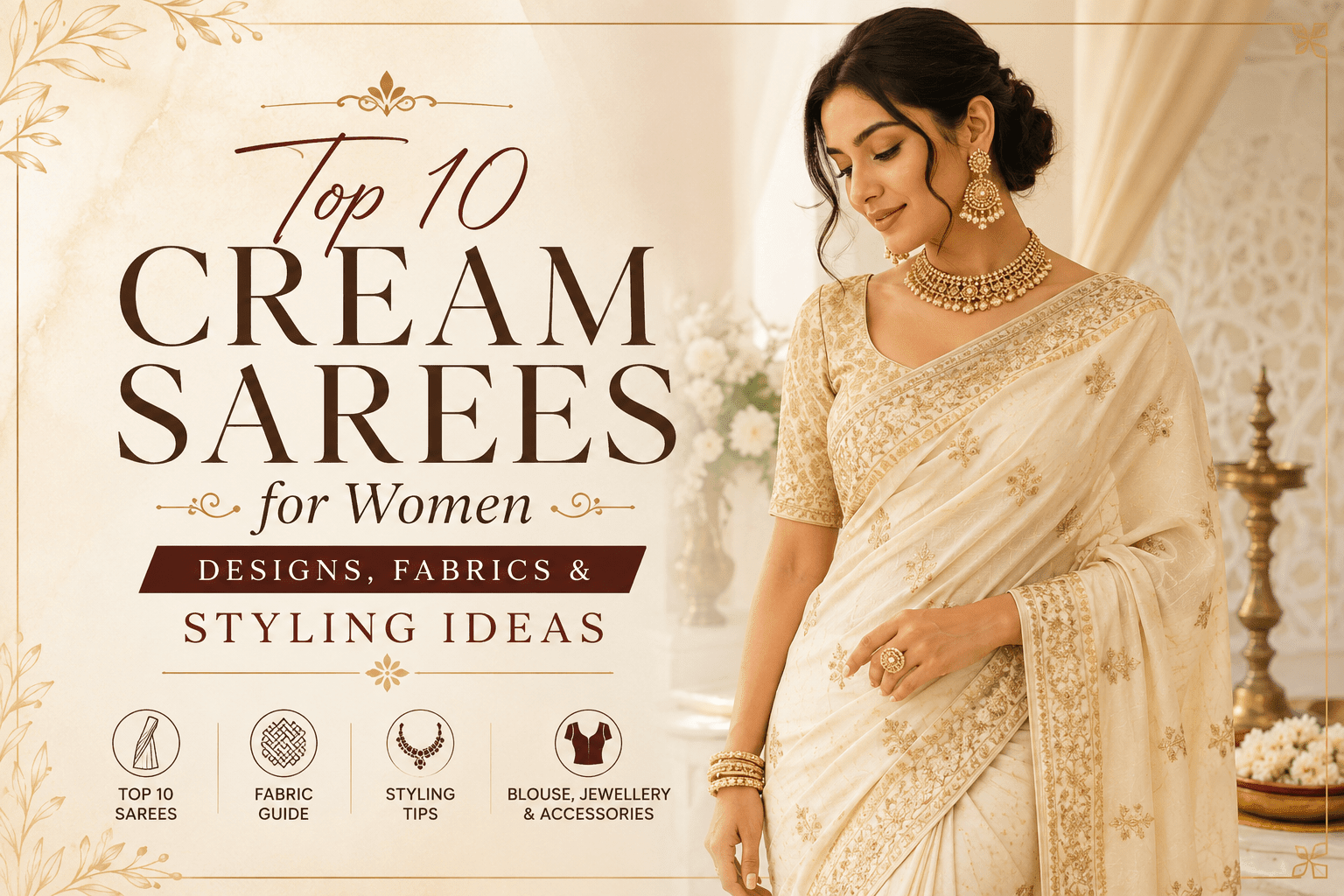 Top 10 Cream Sarees for Women: Designs, Fabrics & Styling Ideas - Anvi Couture