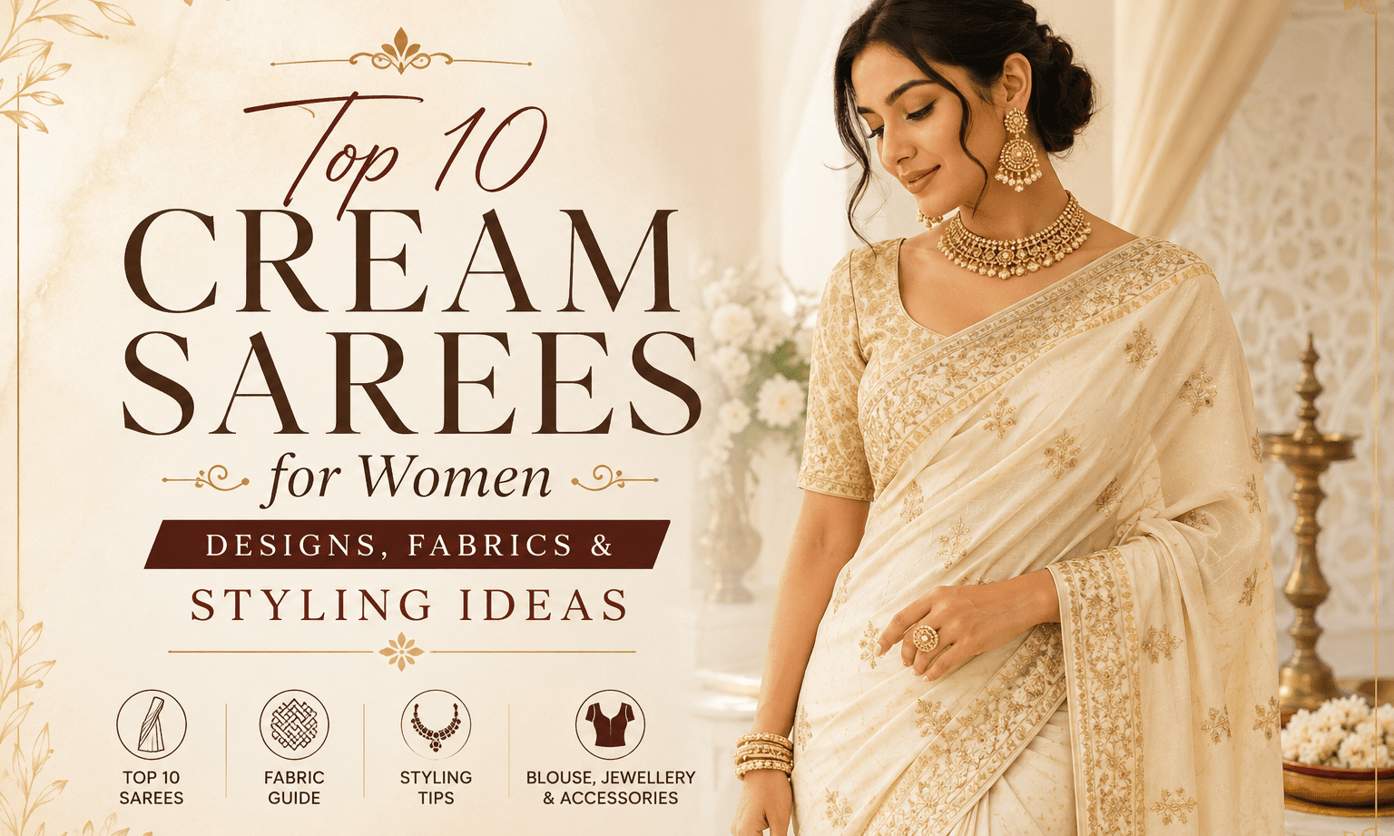 Top 10 Cream Sarees for Women: Designs, Fabrics & Styling Ideas - Anvi Couture