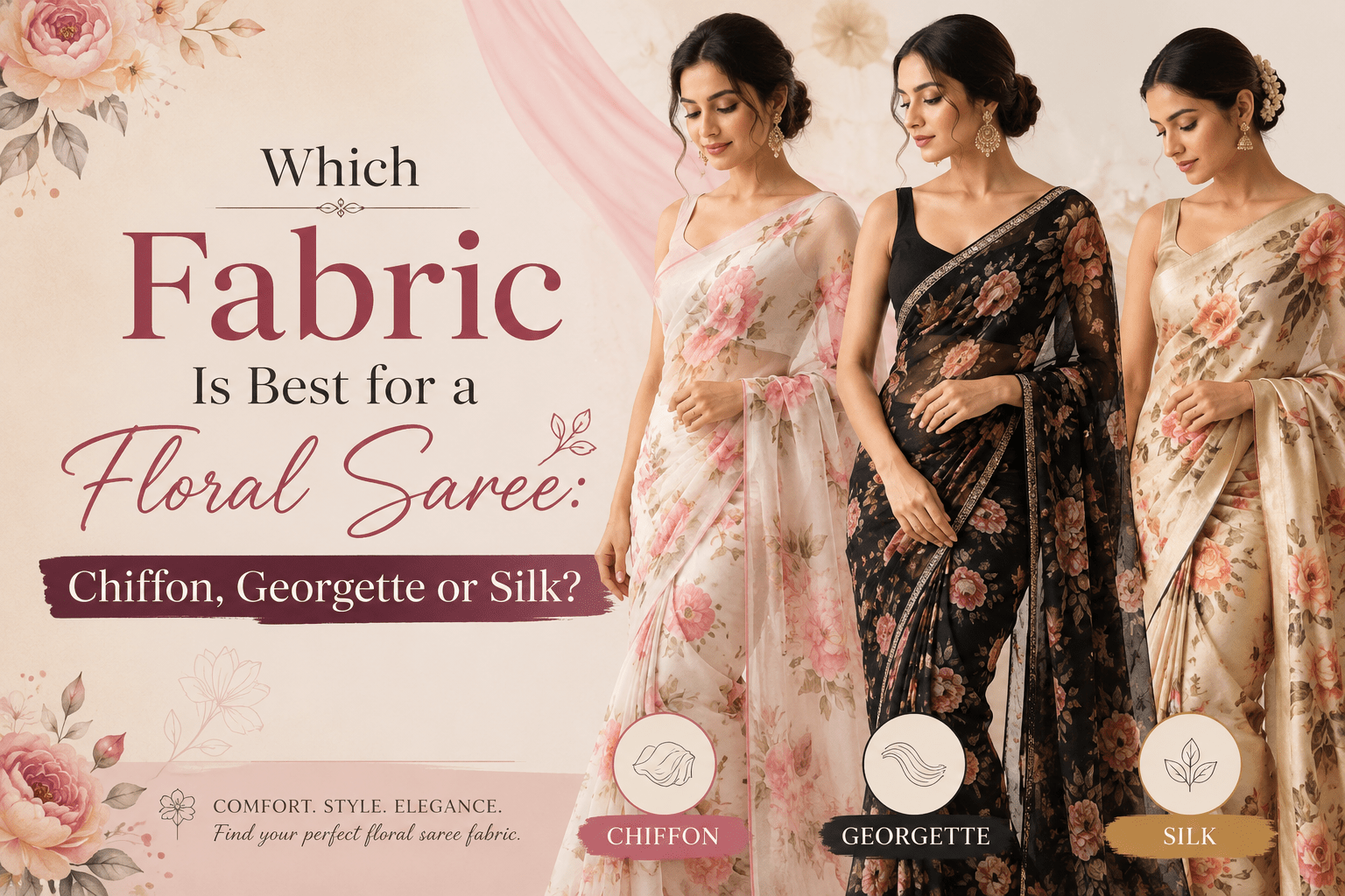 Which Fabric Is Best for a Floral Saree: Chiffon, Georgette or Silk? - Anvi Couture