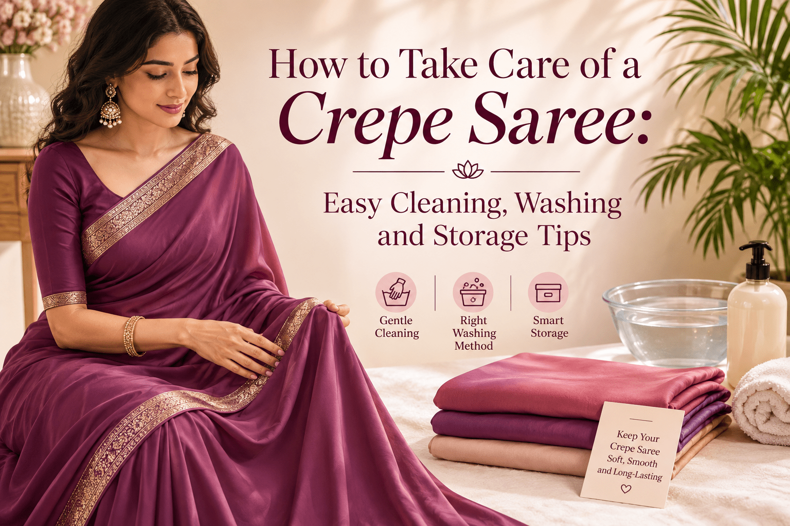 How to Take Care of a Crepe Saree: Easy Cleaning, Washing and Storage Tips - Anvi Couture