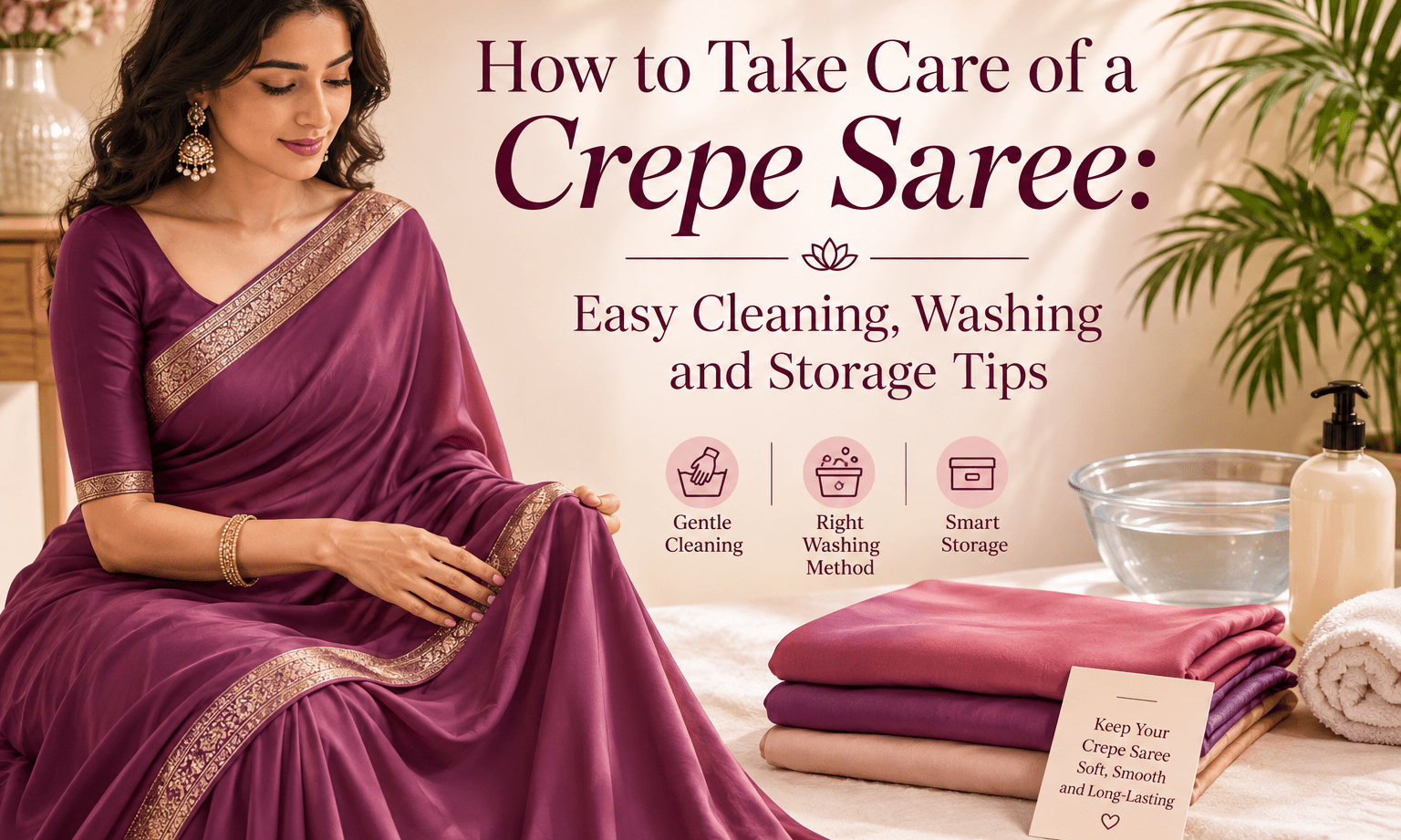 How to Take Care of a Crepe Saree: Easy Cleaning, Washing and Storage Tips - Anvi Couture