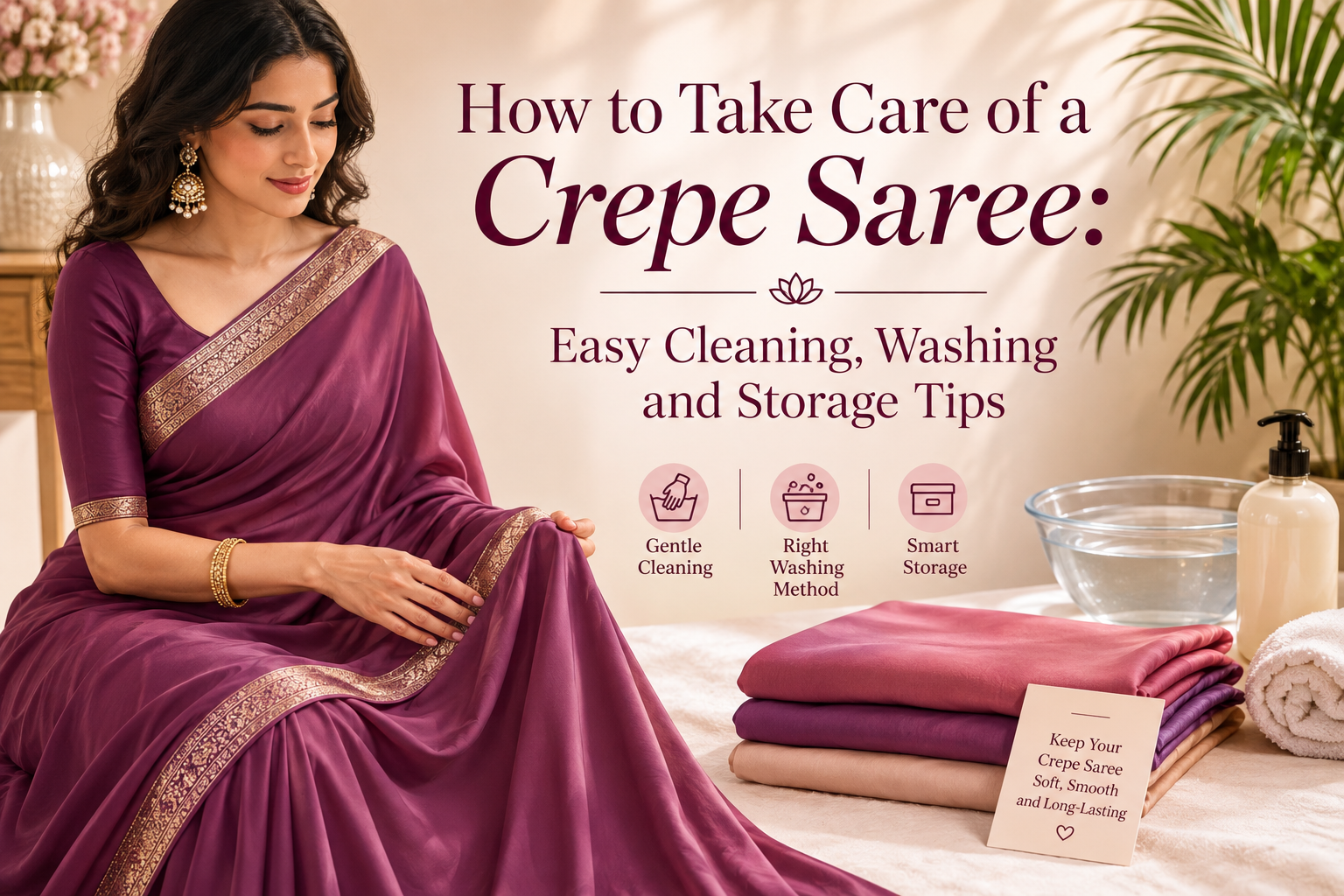 How to Take Care of a Crepe Saree: Easy Cleaning, Washing and Storage Tips