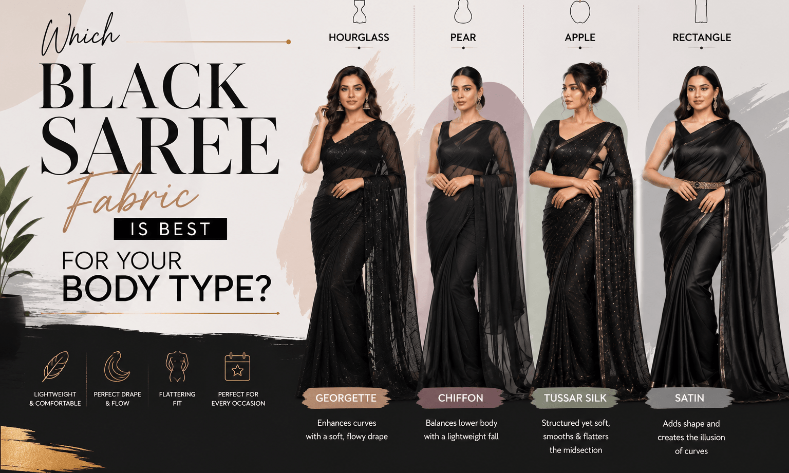 Which Black Saree Fabric Is Best for Your Body Type? - Anvi Couture