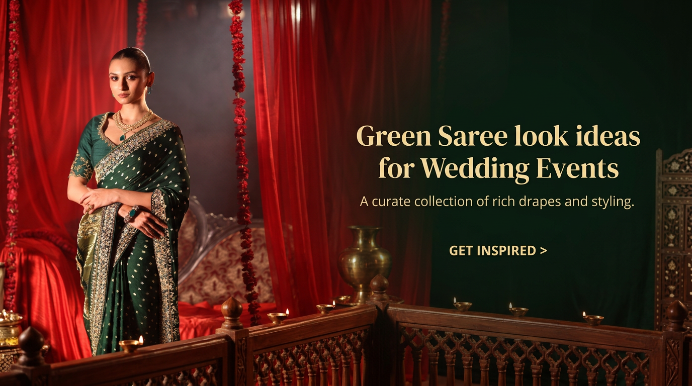 Green Saree look ideas for Wedding Events : Brides to Guest Complete Styling Ideas