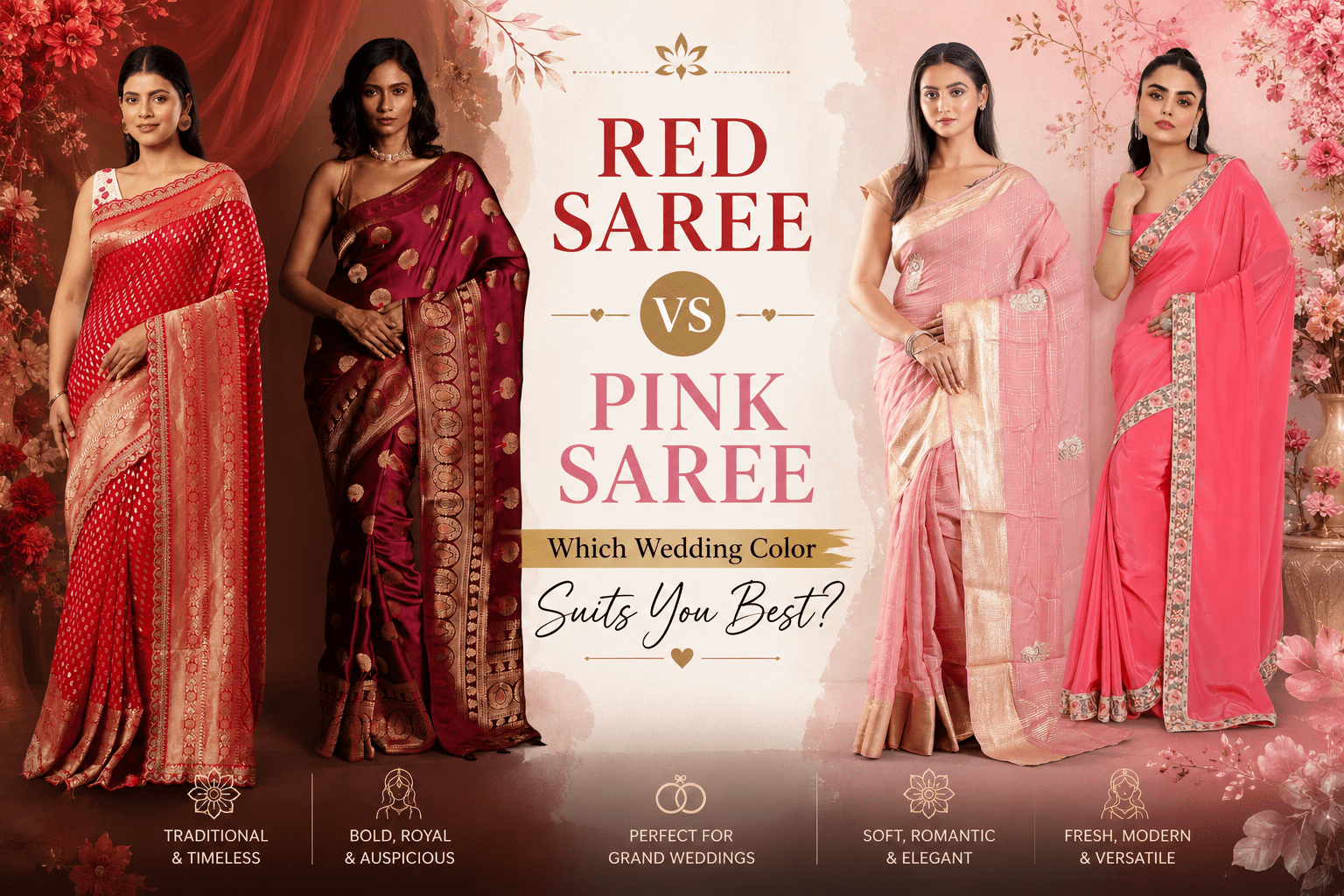 Red Saree vs Pink Saree: Which Wedding Saree Colour Suits You Best? - Anvi Couture