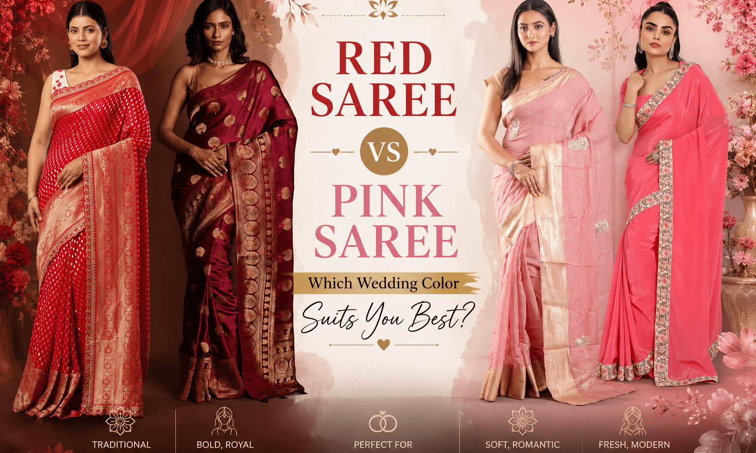 Red Saree vs Pink Saree: Which Wedding Saree Colour Suits You Best? - Anvi Couture
