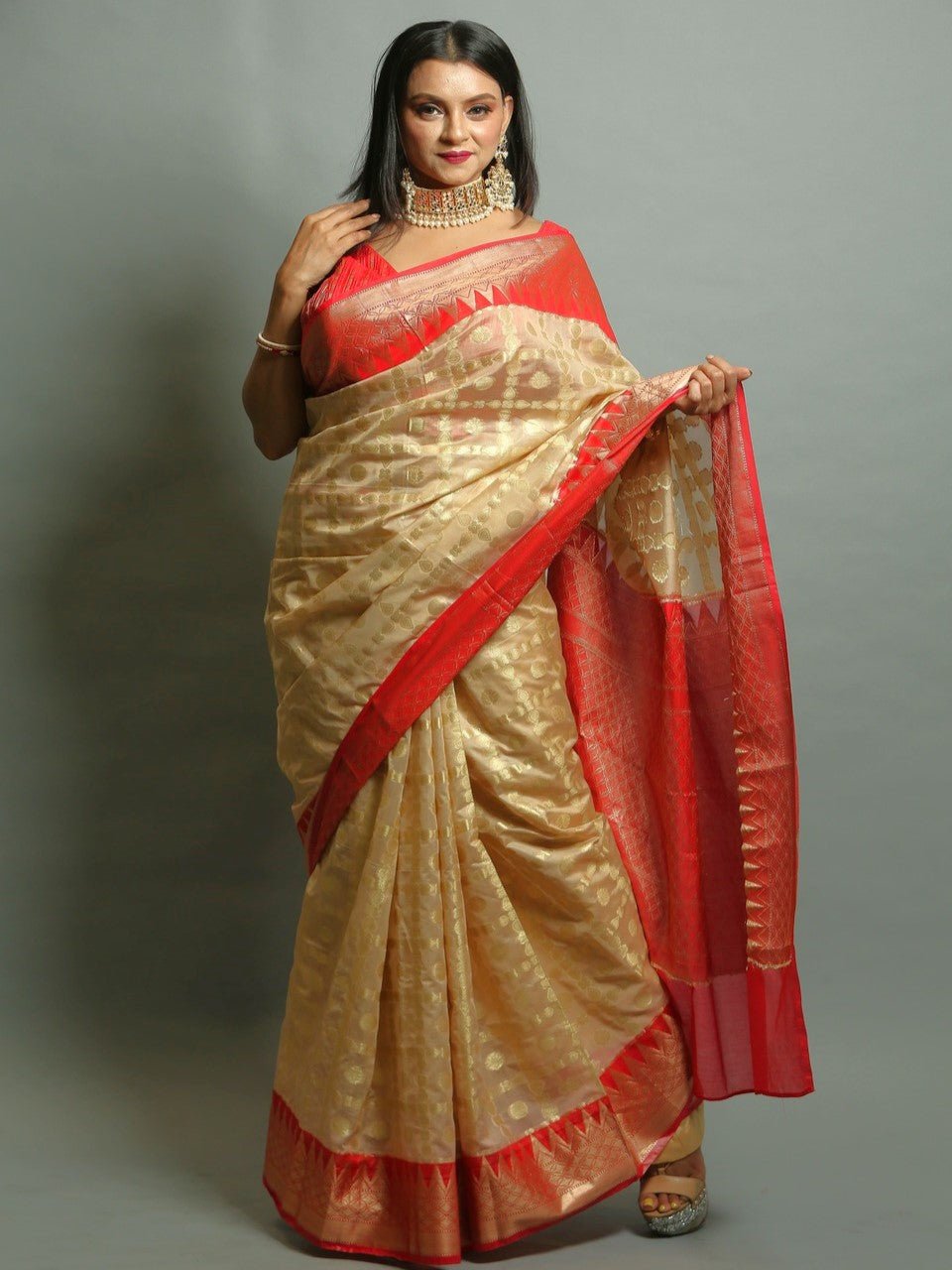 Beige Saree - Anvi Couture