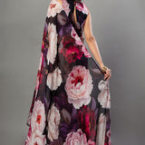Designer Black Georgette Floral Print Party Wear Saree - Anvi Couture