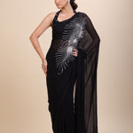 Black Embroidery Partywear Saree With Designer Blouse - Anvi Couture