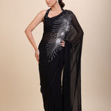 Black Embroidery Partywear Saree With Designer Blouse - Anvi Couture