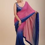 Pink and Blue Ombre Georgette Saree Desig - Anvi Couture