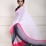 white and pink Designer Saree
