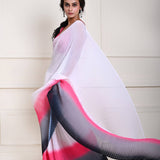 white and pink Designer Saree
