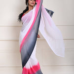 White and Pink Chiffon saree