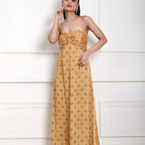 Yellow Strapless Maxi Dress For Women - Anvi Couture