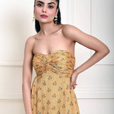 Yellow Strapless Maxi Dress For Women - Anvi Couture