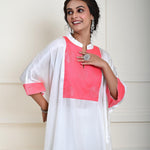 Trendy white georgette kaftan kurti set with embroidery work, ideal for weddings and celebrations