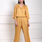 Yellow Printed Co - ord Set in Satin Silk - Anvi Couture