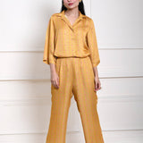 Yellow Printed Co - ord Set in Satin Silk - Anvi Couture