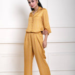 Yellow Printed Co - ord Set in Satin Silk - Anvi Couture