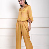 Yellow Printed Co - ord Set in Satin Silk - Anvi Couture