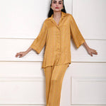 Yellow Printed Co - ord Set in Satin Silk - Anvi Couture