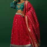 Latest Pink Banarasi Lehenga Set with Peacock Blue Choli - Indian Bridal Wear
