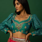 Perfect Pink Banarasi Lehenga Set with Peacock Blue Choli for Weddings