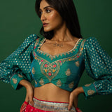 Perfect Pink Banarasi Lehenga Set with Peacock Blue Choli for Weddings