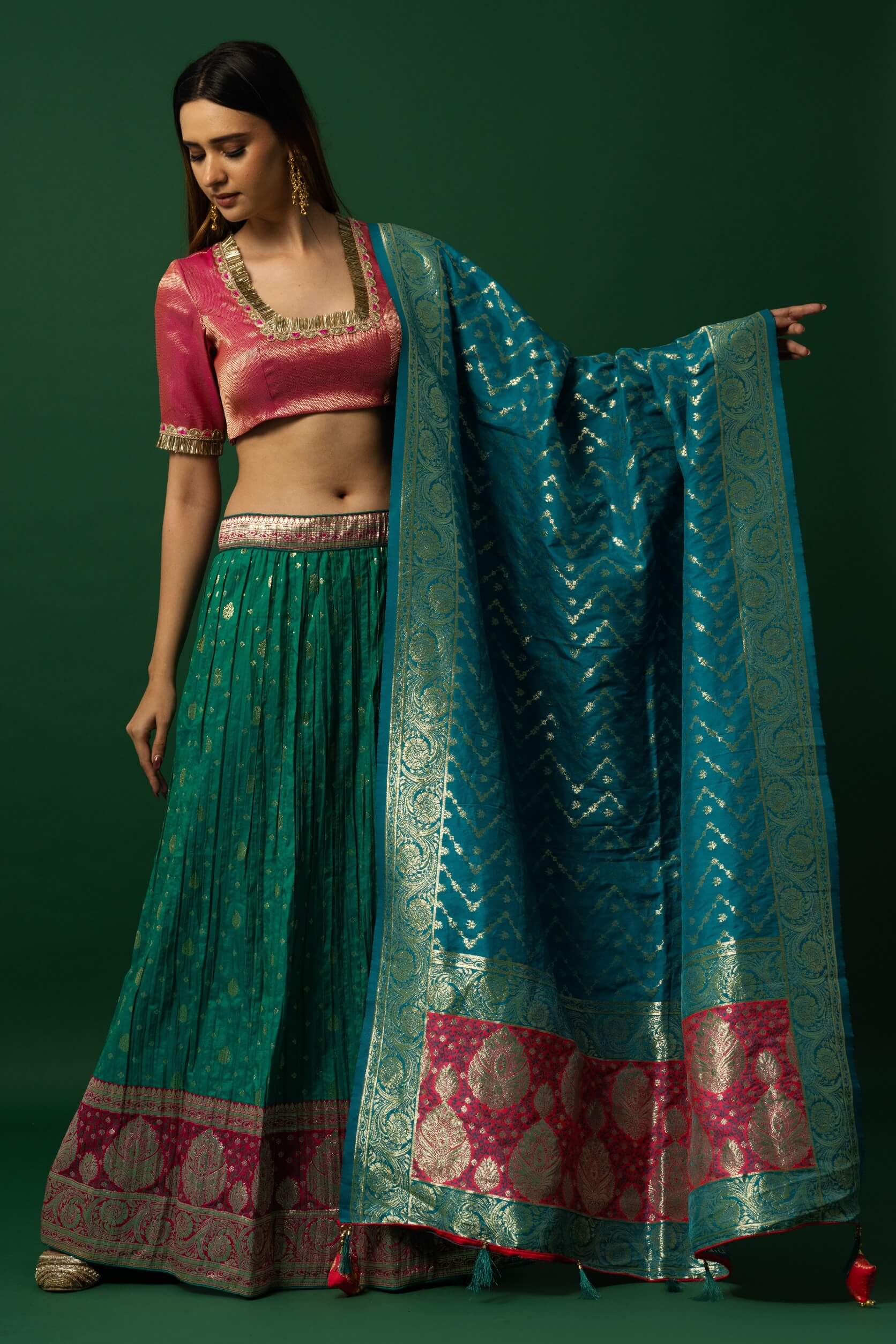 Pink and Green Lehenga